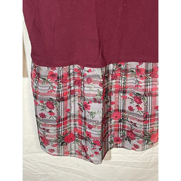 bongo long sleeve shirt red floral sheer swoop neck polyester blend large READ - Picture 4 of 11
